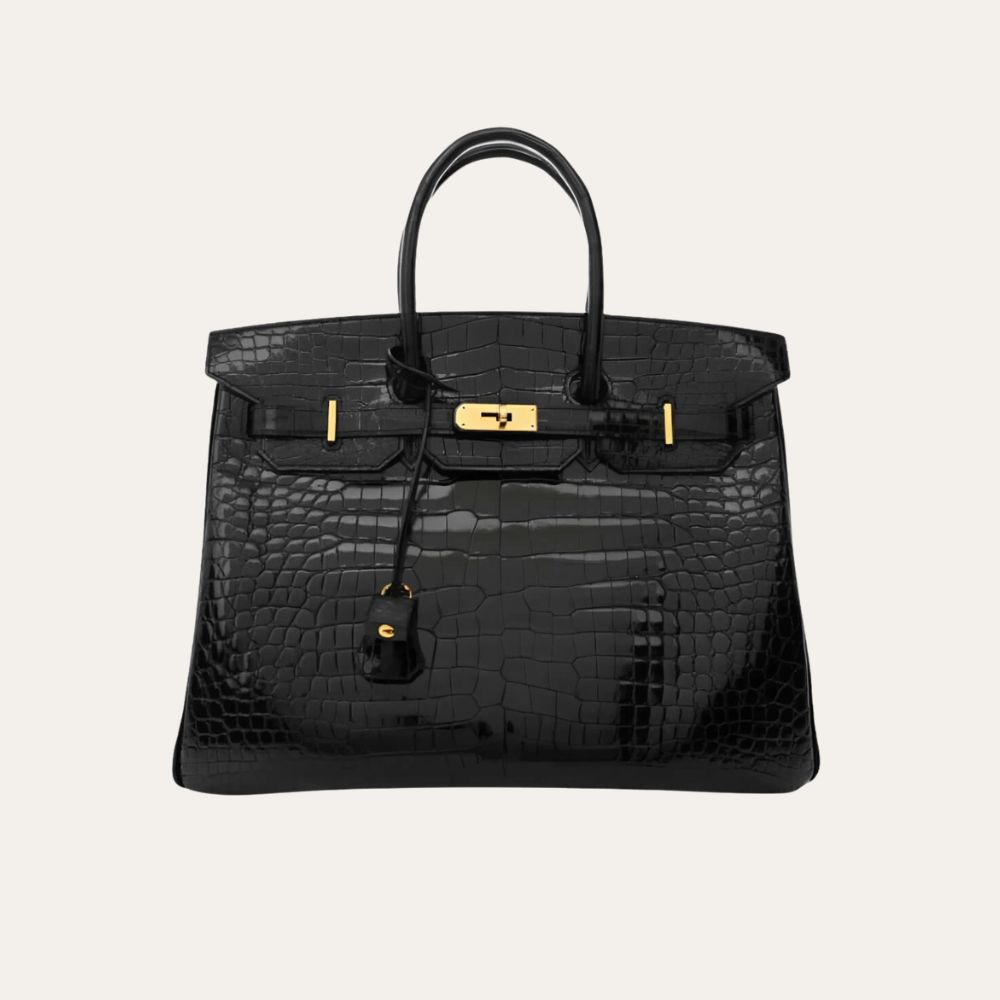 Hermes Birkin 30 Shiny Porosus Crocodile Black Noir 30Cm