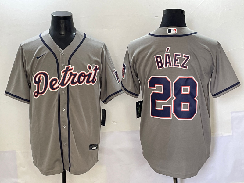 Men's Detroit Tigers Javier Baez #28 Gray Replica Baseball Jersey