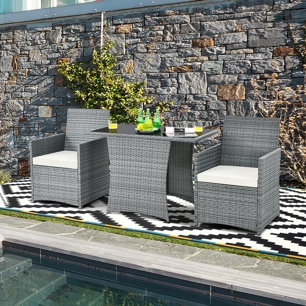 Costway 3PCS Patio Rattan Furniture Set Cushioned Sofa Armrest Garden