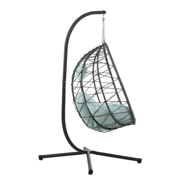 Patio Wicker Hanging Egg Chair Hanging Basket Chair Swing Chair with Stand