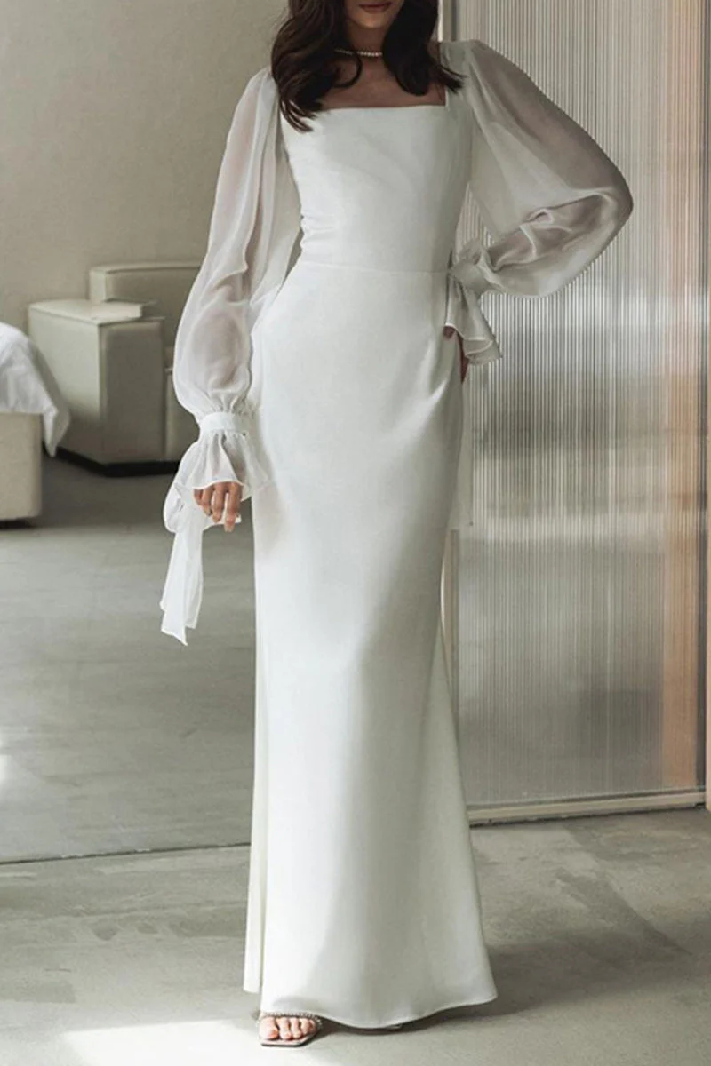 Elegant Square Neck A-Line GownClistos