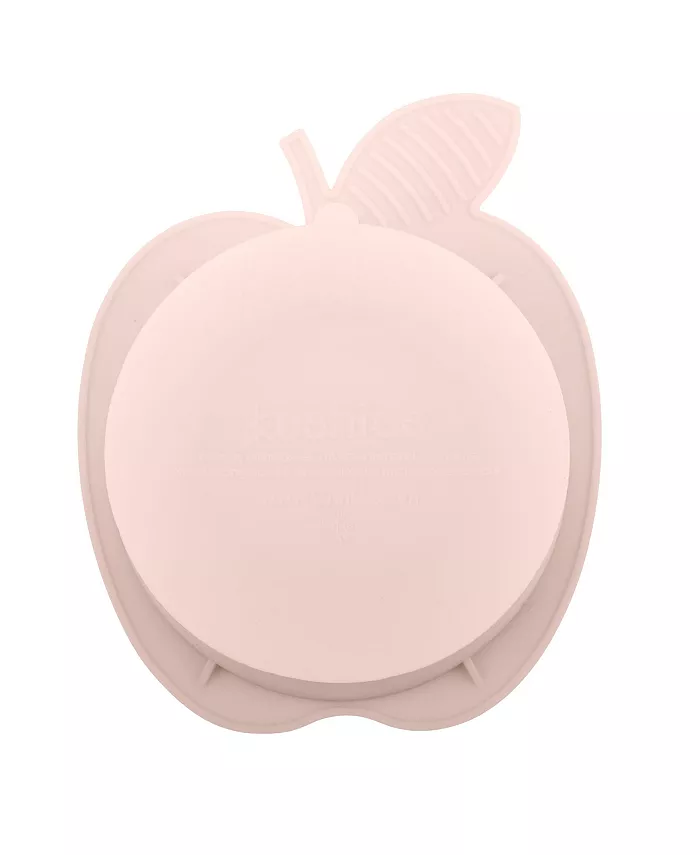 Kushies Silicone Suction Bowl and Spoon Set, Unbreakable, Microwave Safe, Pink Apple