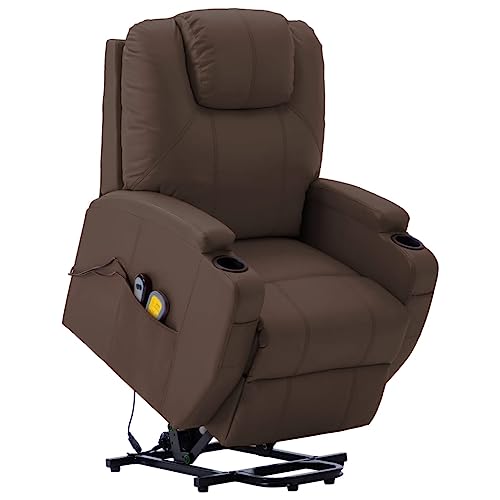 vidaXL Electric Power Lift Massage Chair with Manual Recline, 6-Point Vibration Massage, Cup Holders & Side Pocket – Black Faux Leather Comfortable Recliner