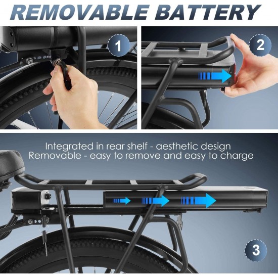 26″ Aluminum Electric Bike, Adults Electric Commuting Bicycle with Removable 12.5Ah Battery, Professional Derailleur with 6 Speed City Ebike