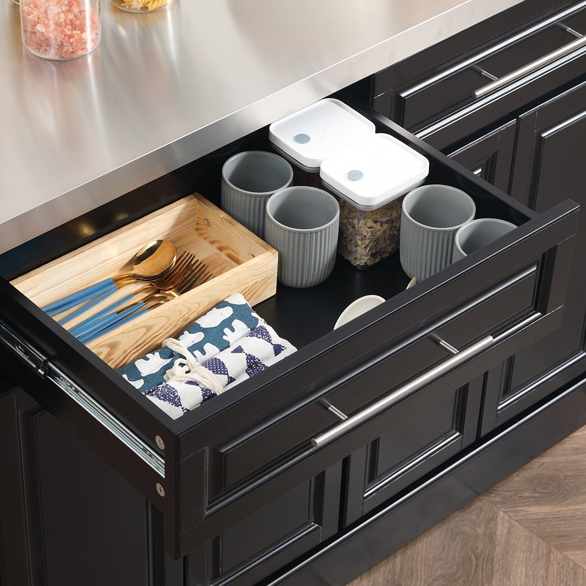 HOMCOM Rolling Kitchen Island Cart with Cabinets and Drawers, Black