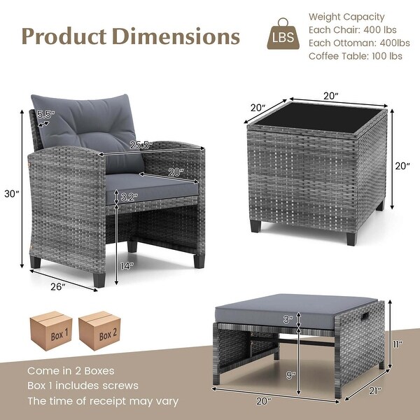 Costway 5 Piece Patio Rattan Furniture with 2 Ottomans and Tempered