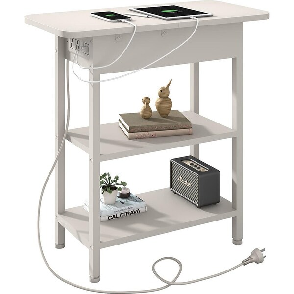 Coffee Table,Flip Top Side Table with USB Ports and Outlets White