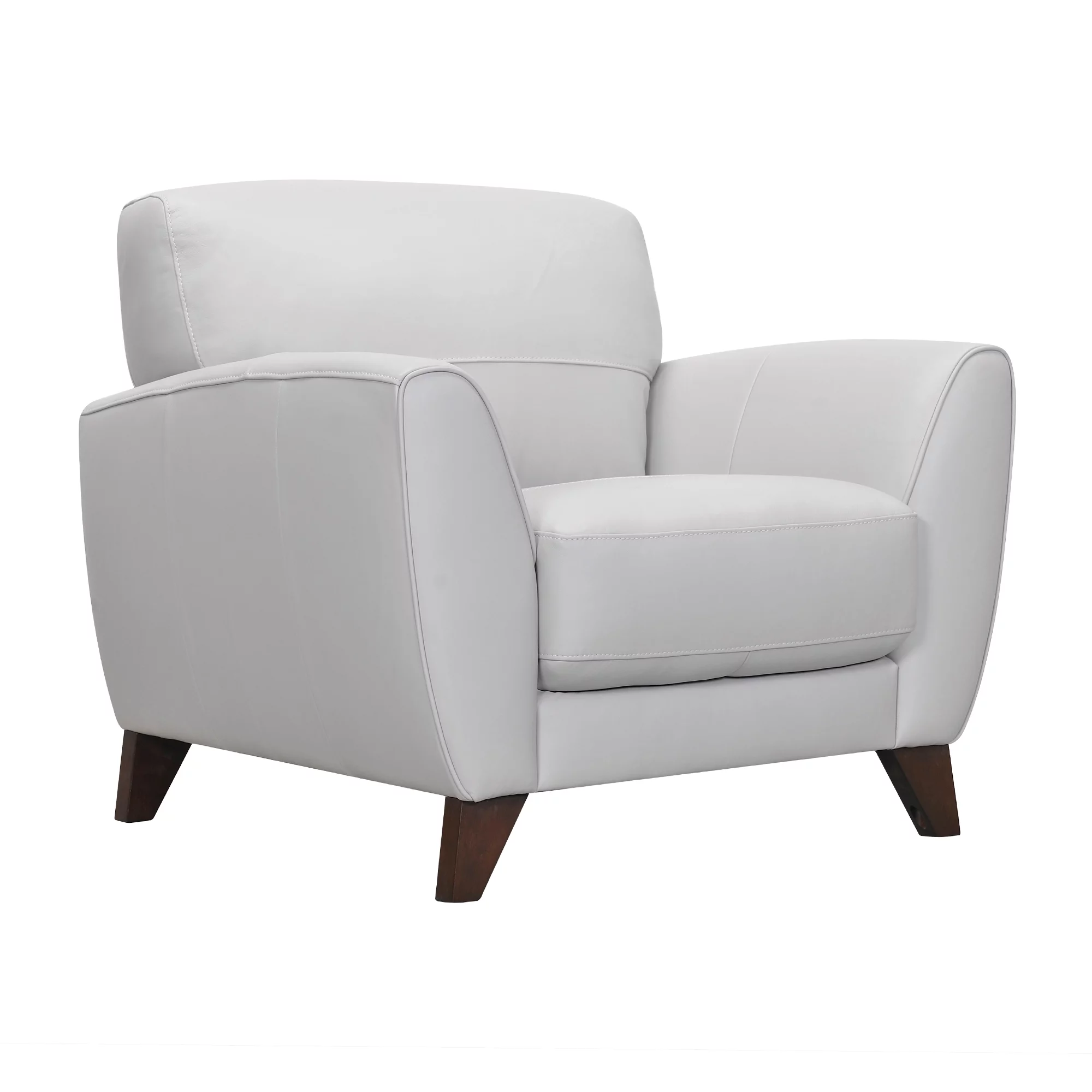 Jedd Genuine Dove Grey Leather Sofa Chair Brown Wood Legs