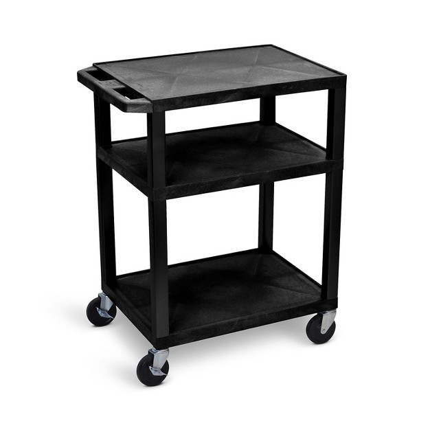Tuffy 3 shelf Plastic poly Mobile A v Cart With Lockable Wheels Black wt34