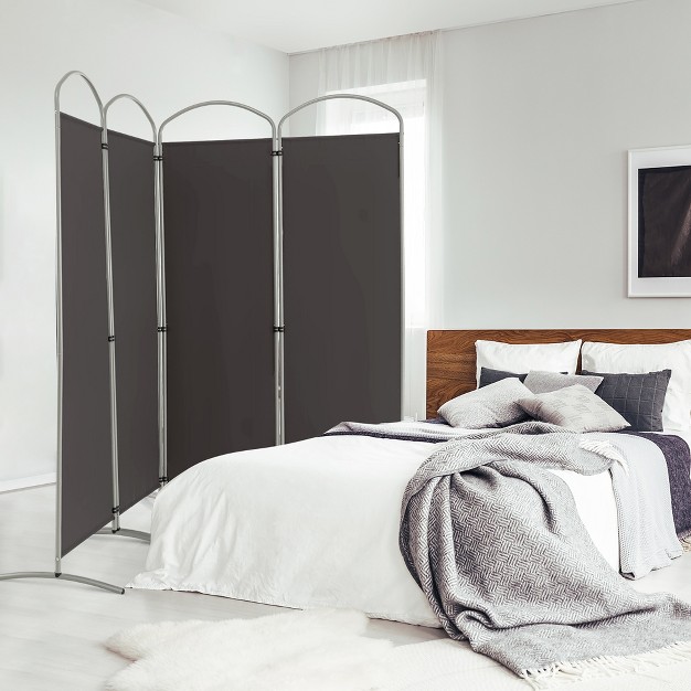 Costway 4 Panels Folding Room Divider 6 Ft Tall Fabric Privacy Screen Black brown grey white