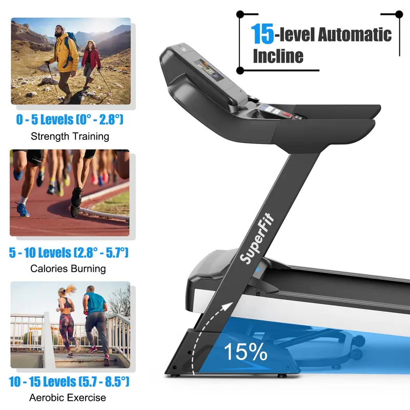 Smart Folding Treadmill – Compact Superfit Model with Bluetooth Speaker and App Connectivity