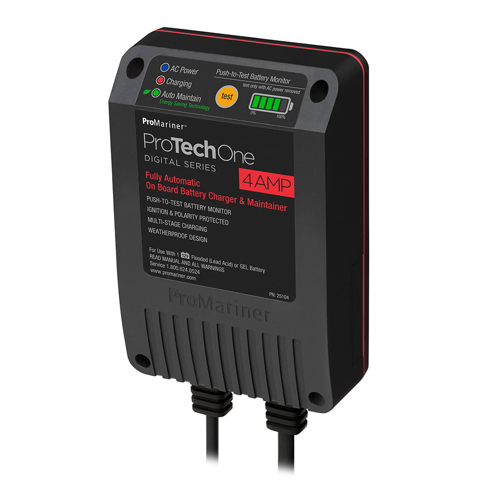 ProMariner 25104 ProTechOne Digital Series On Board Battery Charger and Maintainer, AC Corded with 2.5' Power Cord - 4 Amp