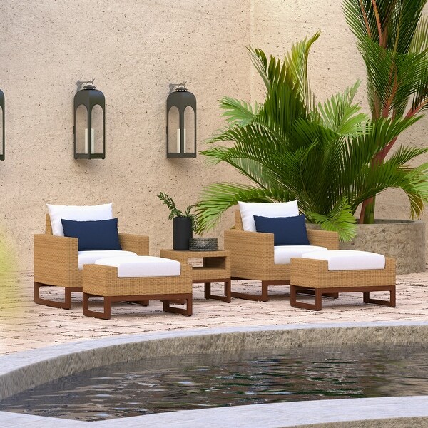 Mili 5 Piece Sunbrella Outdoor Patio Club Chair and Ottoman Set