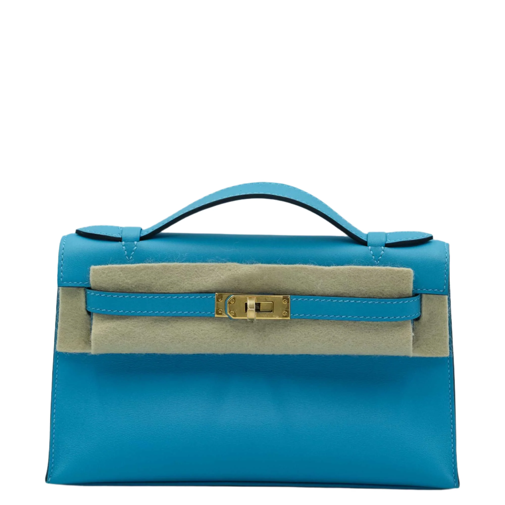 Hermès Kelly Pochette Celeste Swift with Gold Hardware