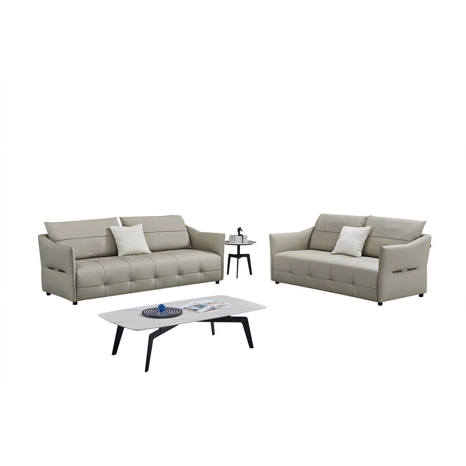 American Eagle Furniture Modern Genuine Leather and Plastic Sofa in Gray