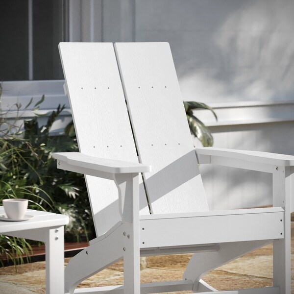 2 Modern Dual Slat Poly Resin Adirondack Rocking Chairs with Side Table