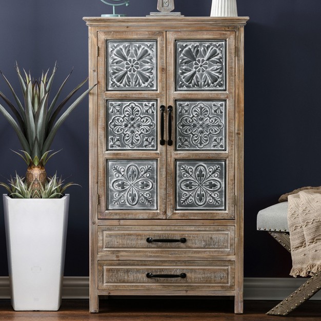Luxenhome Farmhouse Wood And Metal 2 drawer 2 door Storage Cabinet Gray