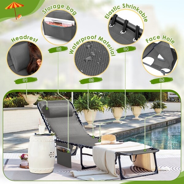 Homall Foldable with Facehole,Lounge Coffee Chair 12 Inch High 5Position Adjustable Patio Lounge Chair Beach Pool Coffee Chair