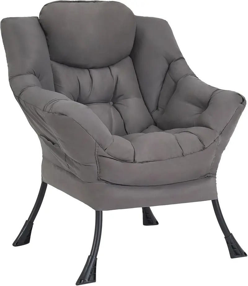 Welnow Modern Lazy Chair with Ottoman – Compact Accent Armchair Featuring Side Pocket and Footrest