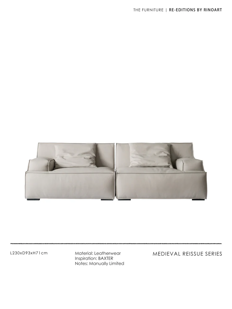 CH050 - Italian B@xter Sofa: Glacier Grey, Modular Configuration, Leather Finish
