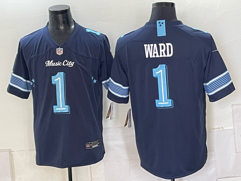 Men's Tennessee Titans Cameron Ward #1 Navy 2026 Rivalries Collection Game Jersey