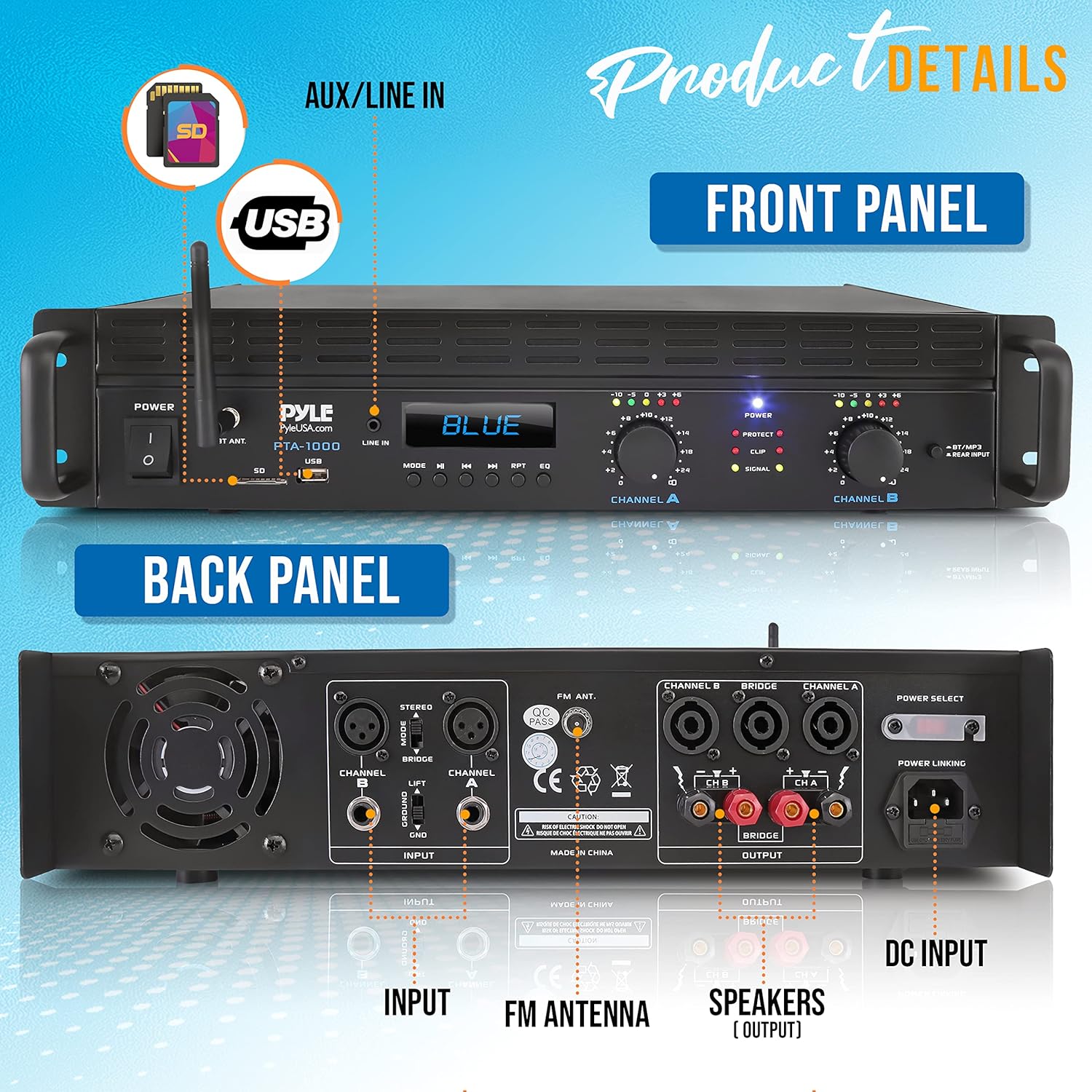 2026 2-Channel Bluetooth Power Amplifier - 2000W Bridgeable Rack Mount Pro Audio Sound Wireless Home Stereo Receiver w/TRS XLR Input,LCD, Bridge Mode, Cooling Fan - Entertainment Speaker System