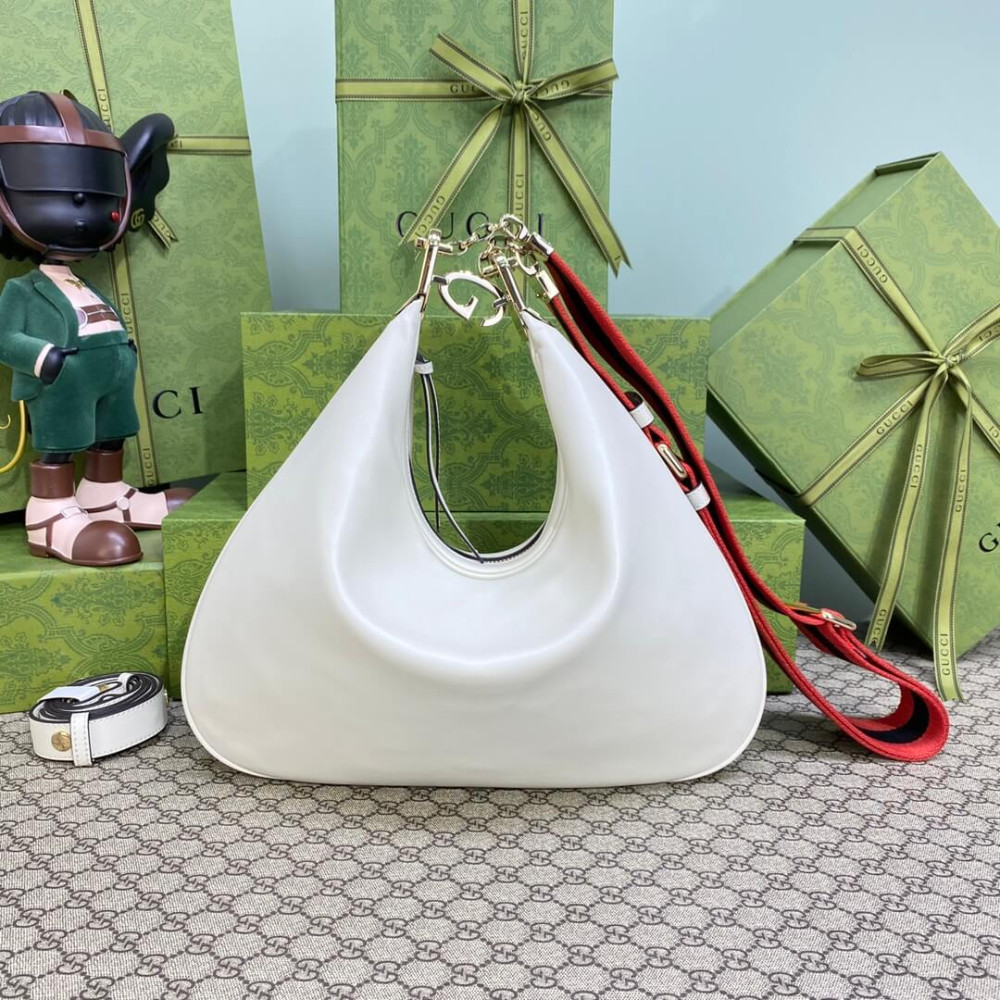 Gucci White Leather Attache Medium Shoulder Bag