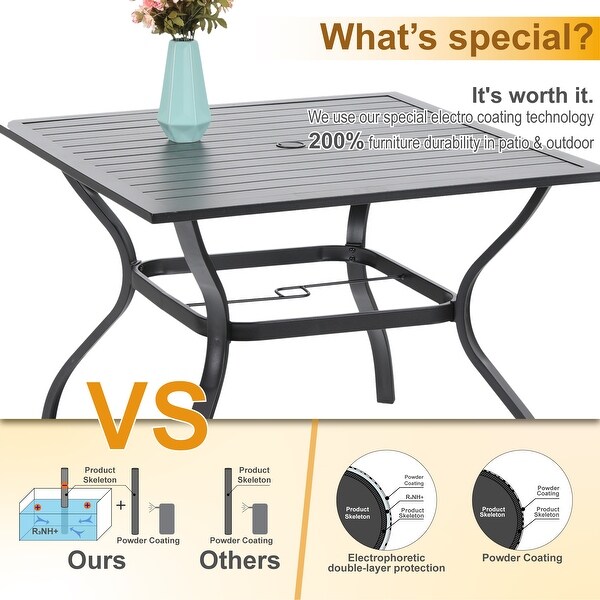 MAISON ARTS 5/7piece Patio Dining Set,4/6 Rattan Swivel Chairs with Cushion and 1 Metal Table with Umbrella Hole