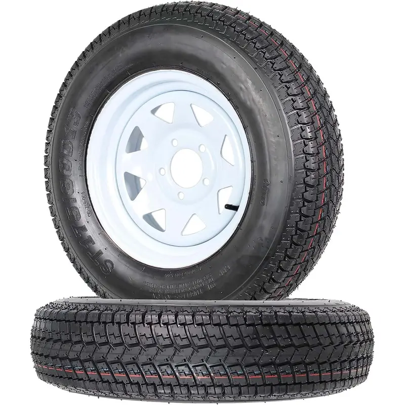 Set of Two 175/80-13 Trailer Tire & Wheel Assemblies — 5-Lug White Spoke Rims, Load Range C, 6PR Construction