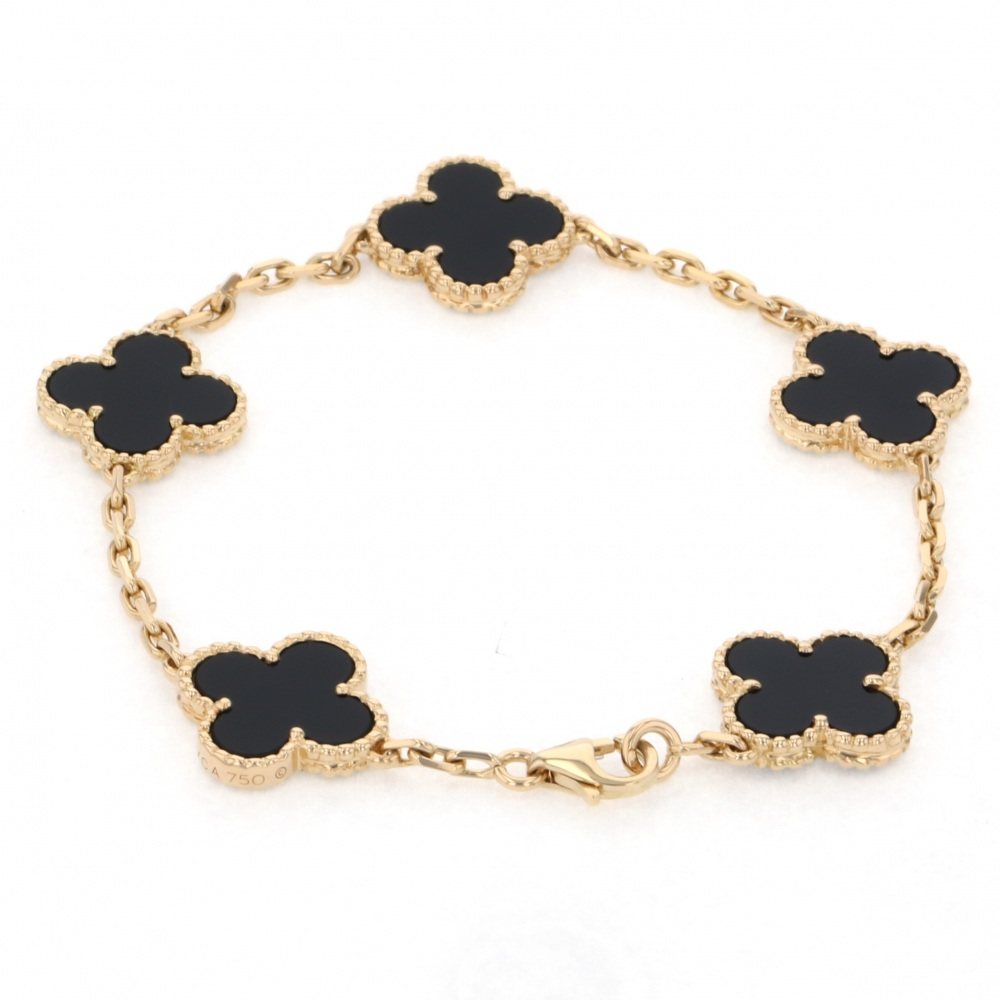 Van Cleef & Arpels Vintage Alhambra Bracelet 18K Yellow Gold Onyx