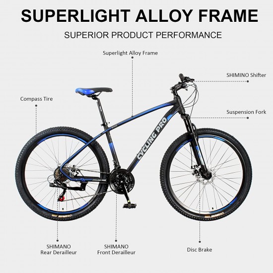 Mountain Bike, 27.5 x 17inch Aluminum Alloy Frame, 21 Speed with Derailleur, Suspension Fork & Disc Brake Outdoor Bikes for Men Women