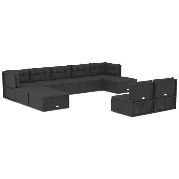 vidaXL 9 Piece Patio Lounge Set with Cushions Black Poly Rattan