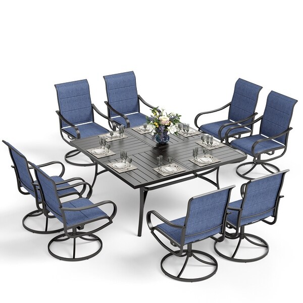 MAISON ARTS 9 Pieces Patio Dining Set,60 Inch Square Metal Table and Sling Dining Chairs