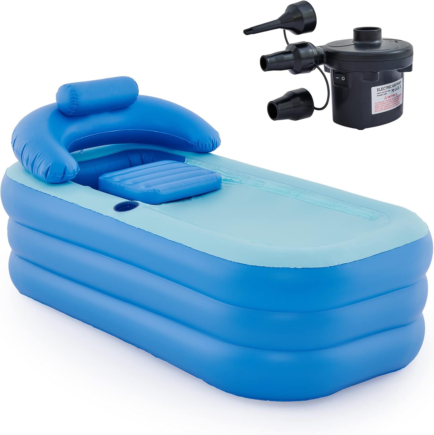 Inflatable Adult Bath Tub, Free-Standing Blow Up Bathtub with Foldable Portable Feature for Adult Spa with Electric Air Pump (High-Density PVC)