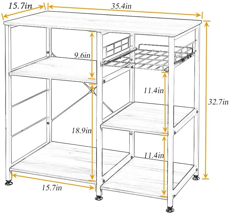 SOGES Kitchen Cart 3-Tier Kitchen Baker’s Rack Utility Microwave Oven Stand Black