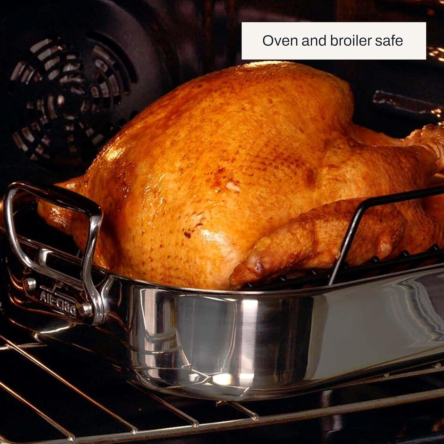 Specialty Stainless Steel Roaster and Nonstick Rack 16x13x5 Inch Oven Broiler Safe 600F Roaster Pan, Pots and Pans, Bakeware, Turkey, Silver