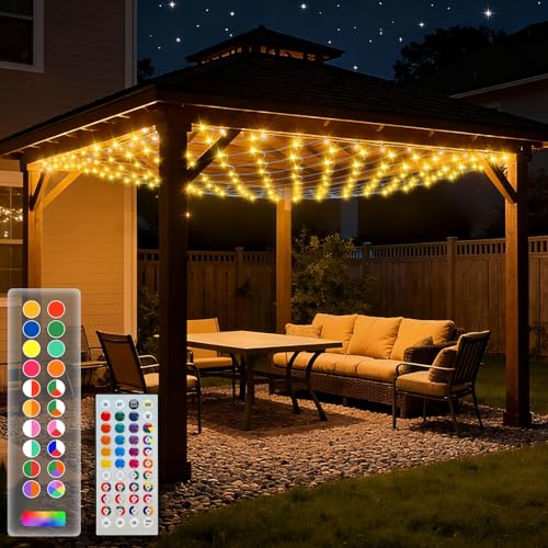 LitHome 10 x 10ft Christmas Net Lights Outdoor, 35 Colors Changing 240 LED Net Lights with Remote Connectable, 9 Modes RGB Gazebo Mesh Light Plug in for Garden, Holiday, Canopy, Pergola, Bushes