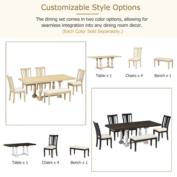 Extendable Dining Table Set with Removable Leaf,Padded Chairs and Bench
