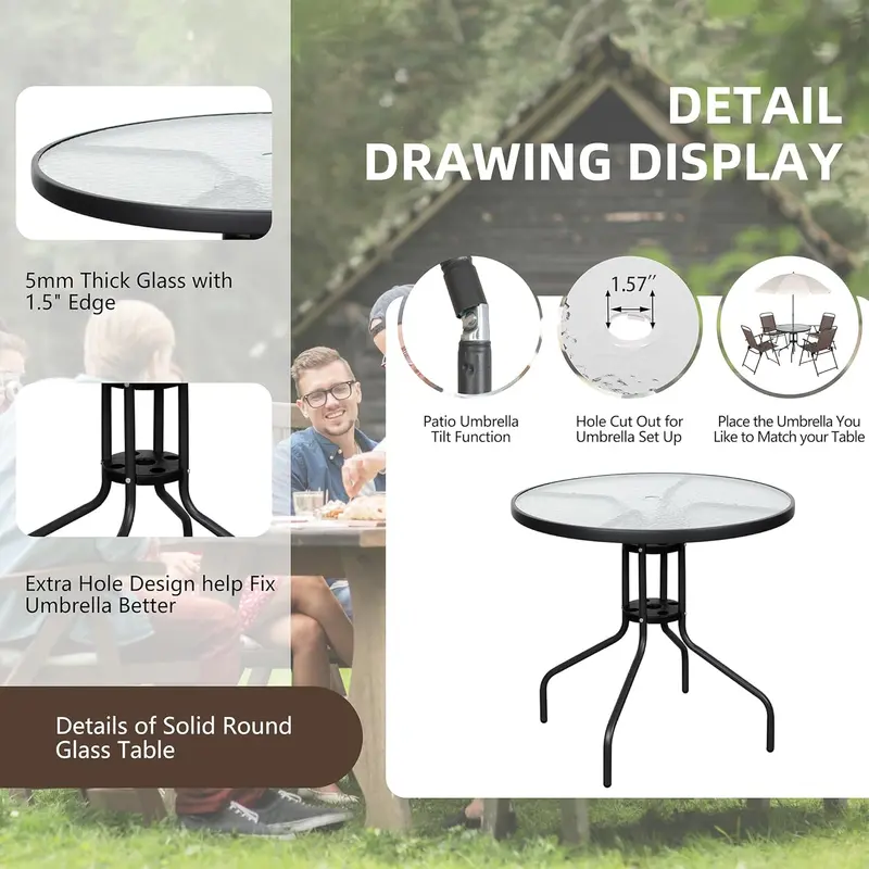 Vongrasig 6-Piece Folding Metal Patio Set with Umbrella – Compact Garden Table and Chair Ensemble