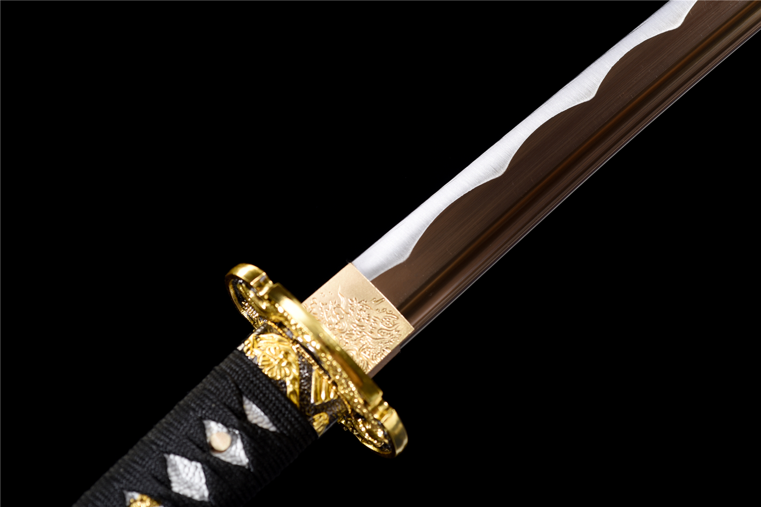 Handmade Katana High Carbon Gold Blade Dragon Tsuba Black Saya Full Tang