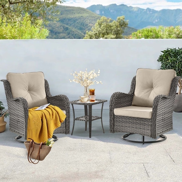 Rattan Patio Furniture Conversation Seating 360�� High Back Swivel Chairs+Storage Ottomans,Cushions Included??