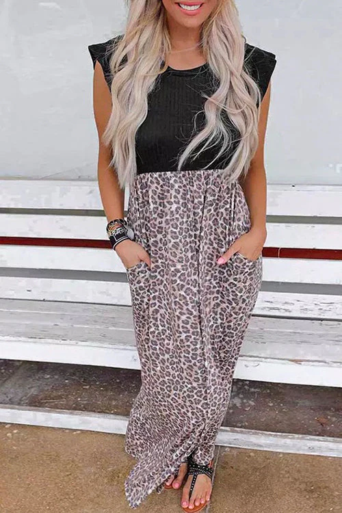 Leopard Print Maxi Dress with PocketsClistos