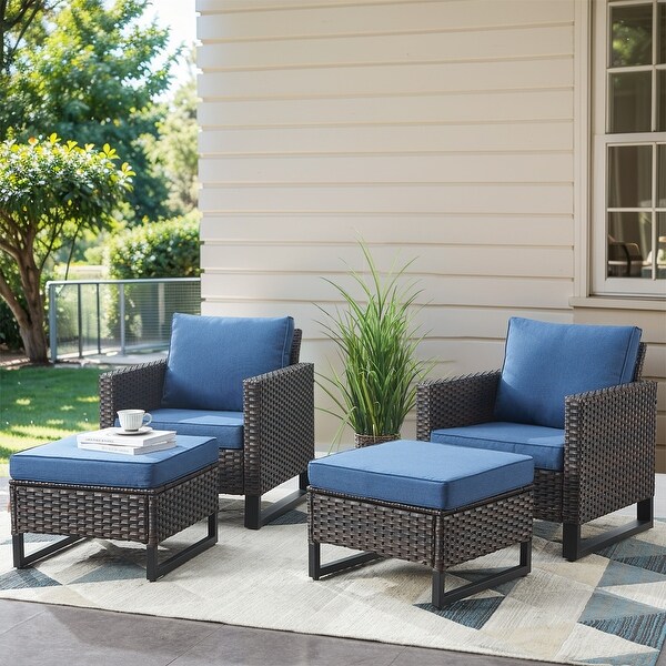 4 Pieces Outdoor Patio Chairs with Ottomans