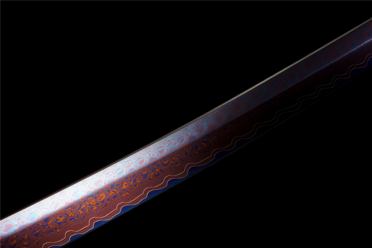 Handmade Katana Damascus Sanmai Blue Blade Dragon Scale Tsuba Full Tang