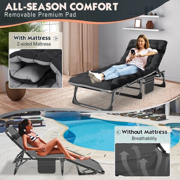 DoCred Folding Camping Cot,Chaise Lounge Chair with Mattress