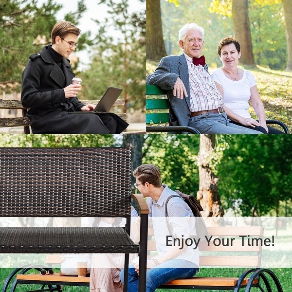 Gymax Patio Wicker Bench All Weather Rattan Chair Loveseat w/ Acacia