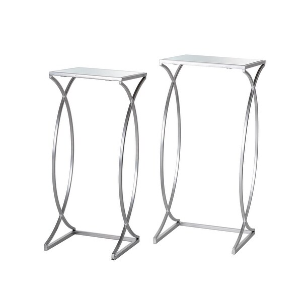 Glitzhome Set of 2 Modern Glam Glass Top Nesting Side Table