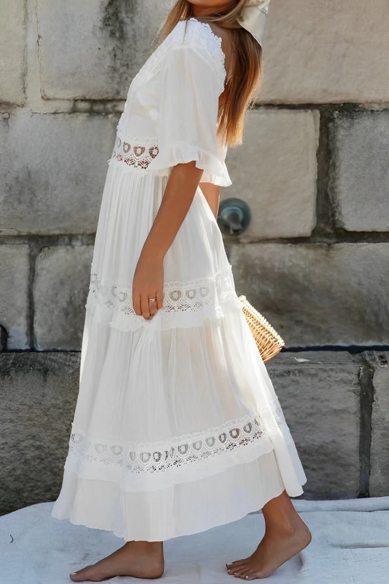 Hollow Out Backless V-Neck A-Line Maxi DressClistos