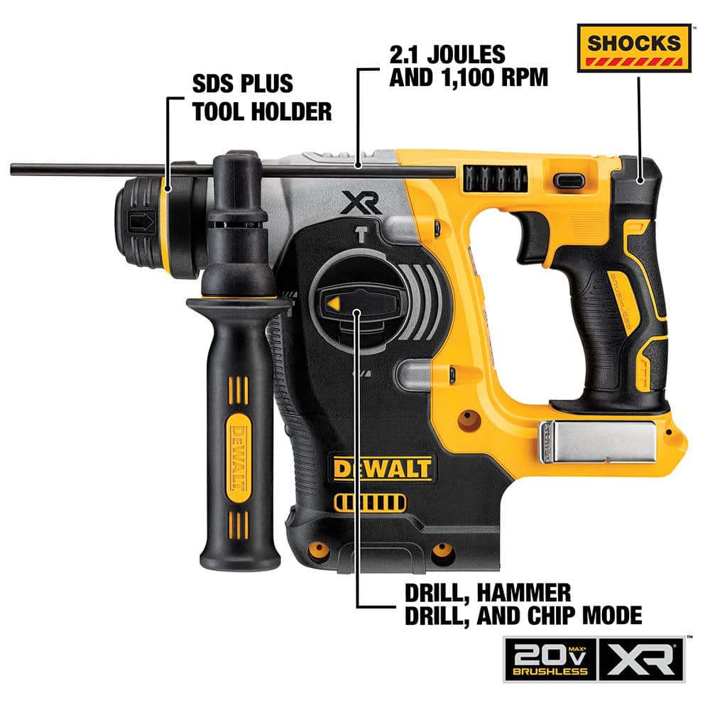 DEWALT 20V MAX XR Cordless Brushless 1 in. SDS Plus L-Shape Rotary Hammer DCH273B