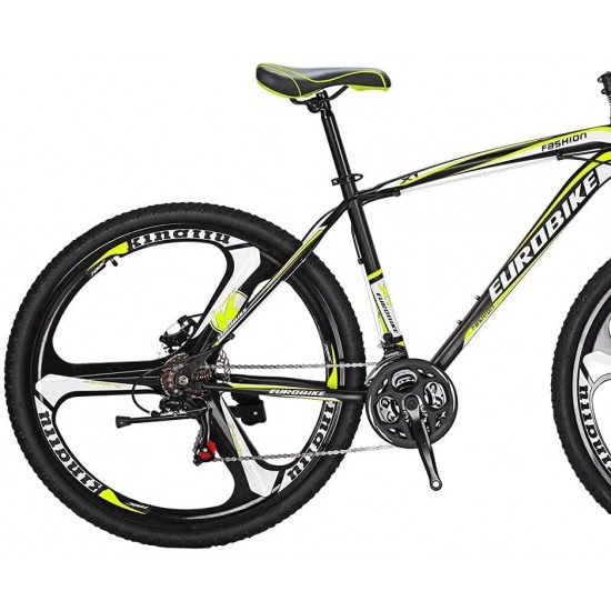 X1 27.5 Inch Adult Mountain Bike Steel Frame 3 Spoke Wheel Mechanical Disc Brake 21 Speed Gears System Front Suspension MTB Bicycle Blackyellow
